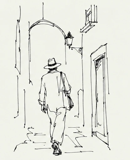 Una passeggiata tra vicoli e archi, disegnata a penna